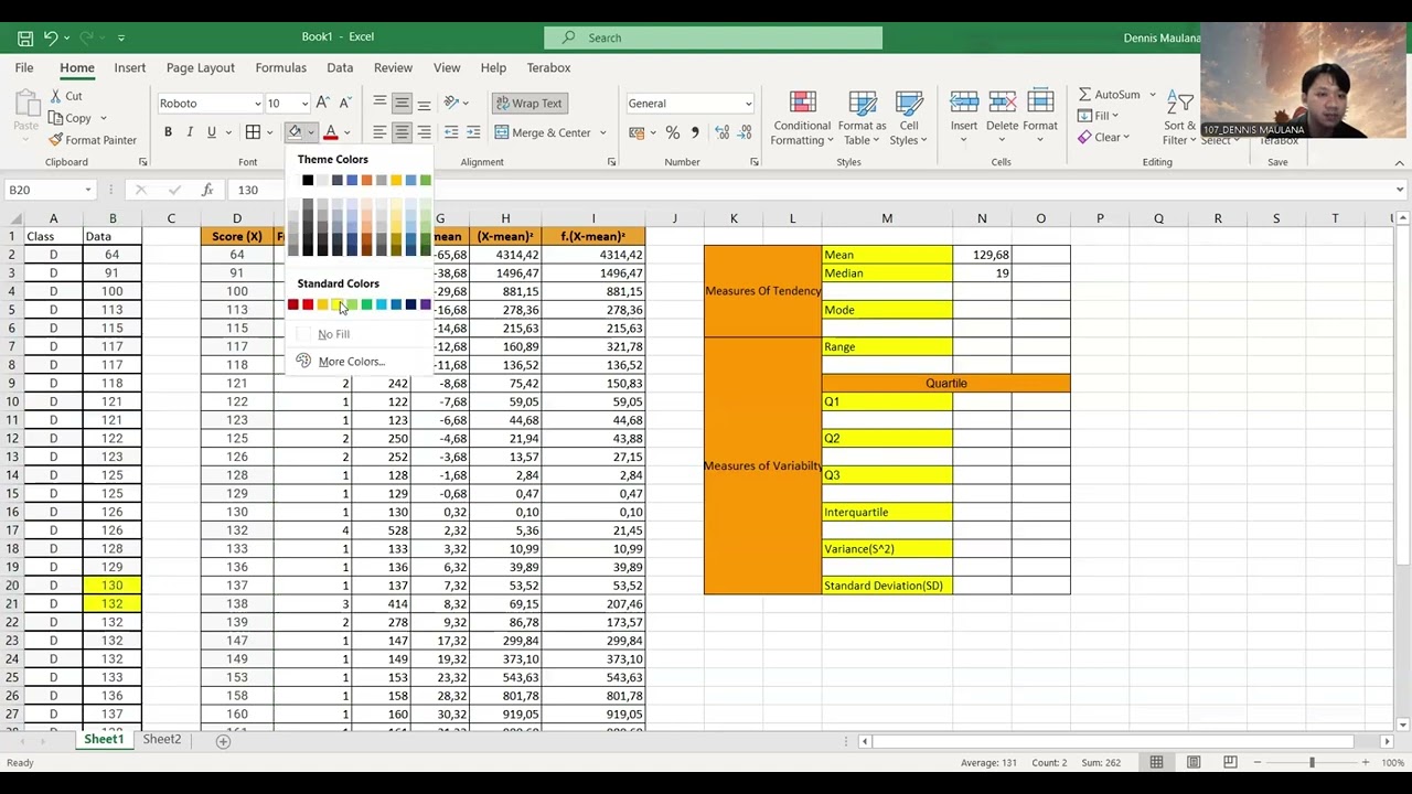 Tutorial cara menghitung Measure of central tendency dan Measure of variability di MS. Excel