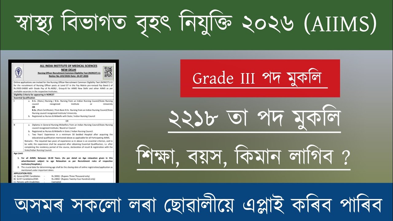 Assam Health Department Recruitment | নতুন নিযুক্তি Grade III  | Job Vacancy 2026 | Assam Job 