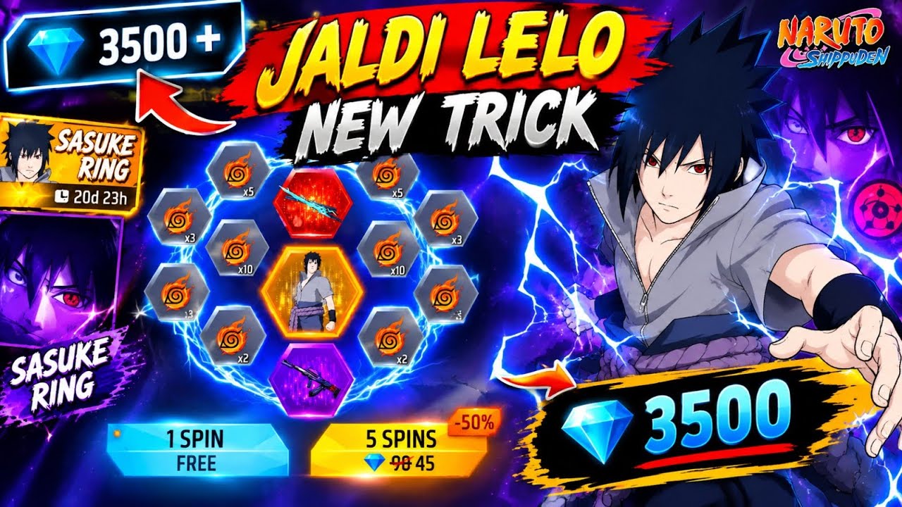 NEW SASUKE RING EVENT FULL SPIN😲 | SNAKE SWORD KATANA SKIN | FF NEW EVENT FREE FIRE | GIVEAWAY