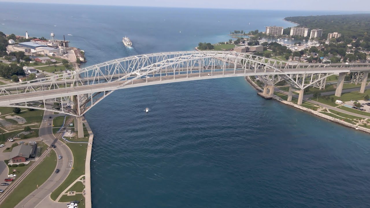 Blue Water Bridge + Lighthouse - Port Huron, MI | 4K Drone