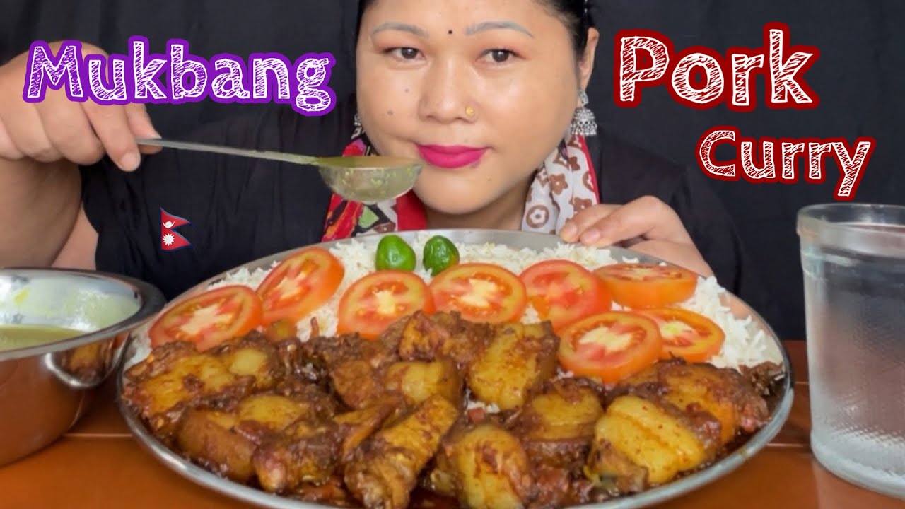 Nepali style Pork Curry with Rice | Local Musuri Ko Dal | Tomato | Dalle Khursani | Nepali Mukbang 