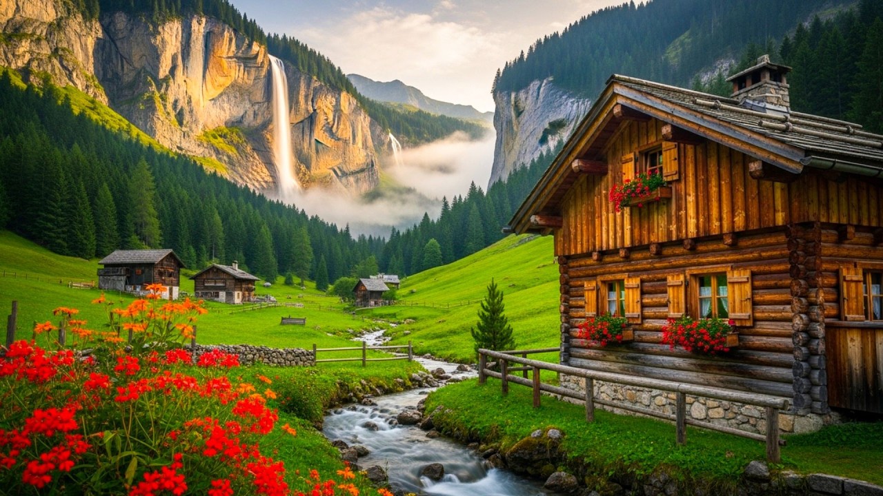 Calm Your Thoughts with Soothing Piano and Wind in 4K Mountain City Landscape for Emotional Balance