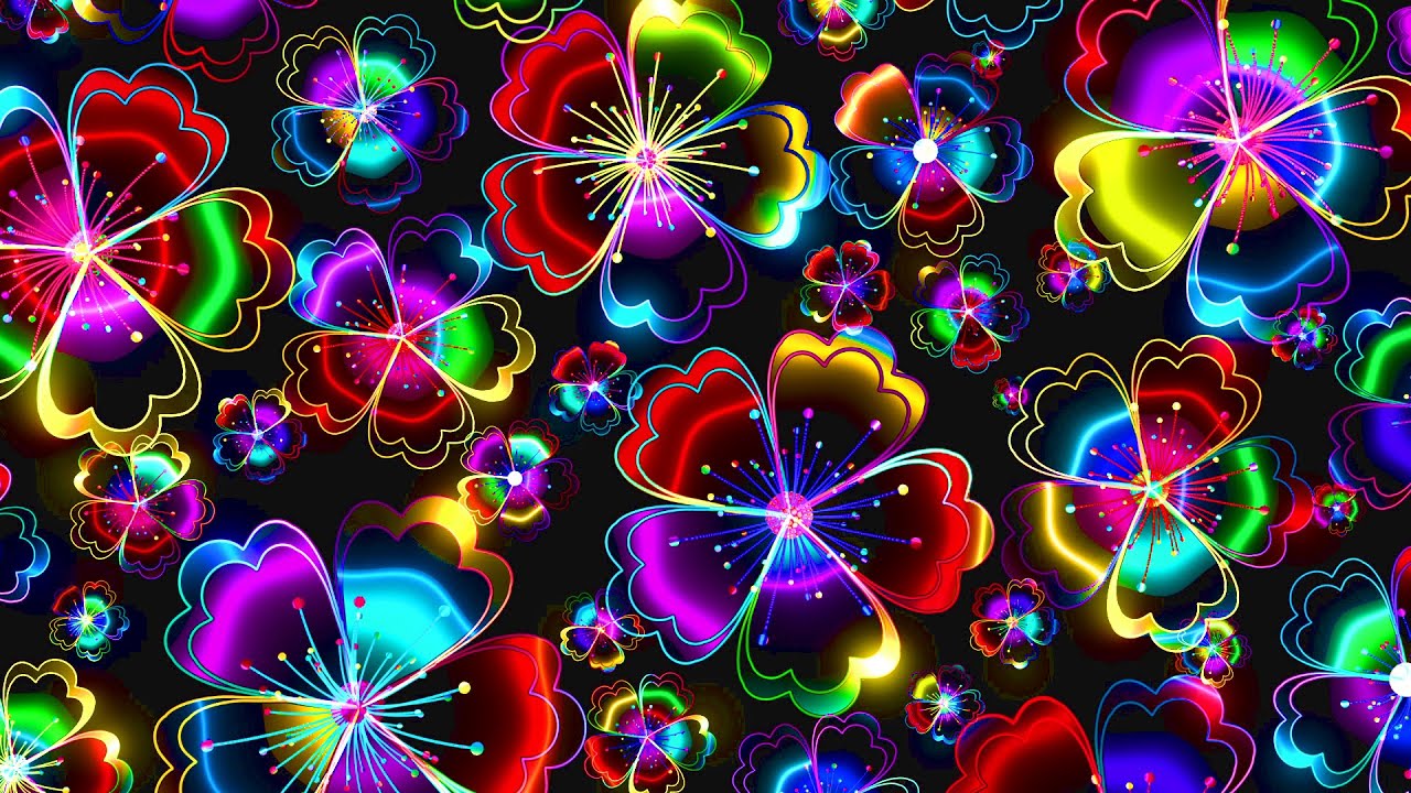 4K Screensaver | Neon Glowing Flowers – Psychedelic VJ Loop (No Sound)