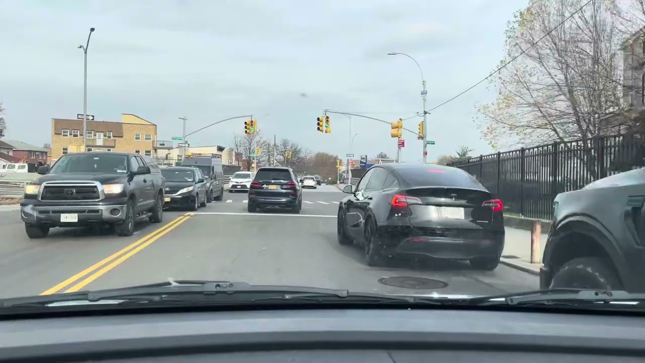 Neighborhood drive with some traffic, Queens, NYC