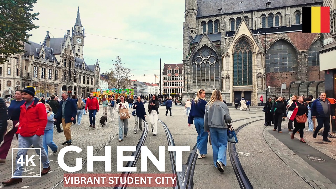 Ghent, Belgium | 4K Walking Tour | Golden Hour to Night (2025)