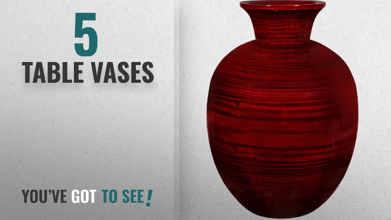 Top 10 Table Vases [2018 ]: Bamboo Vase Centerpiece - Red Glossy Finish, Wood Grain Design, 14.25