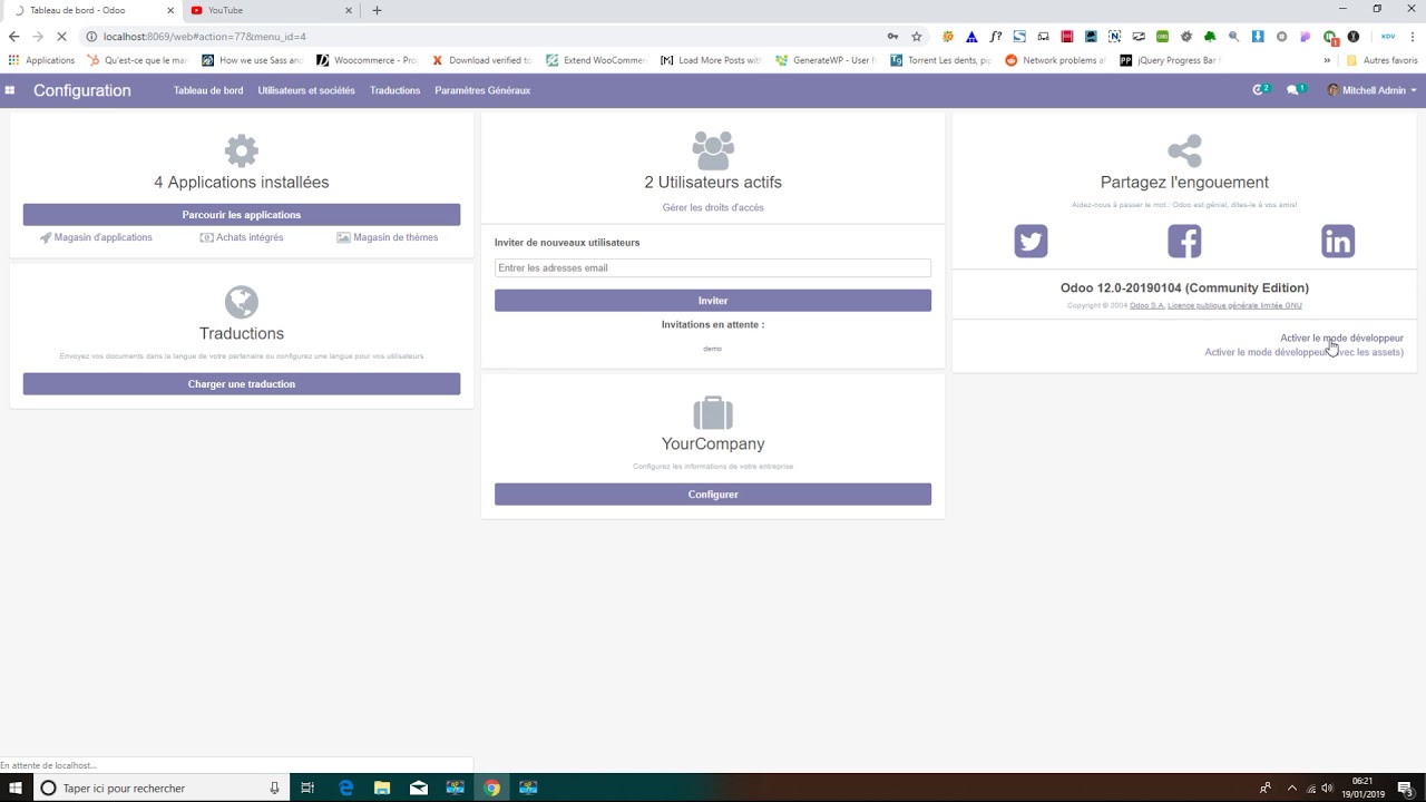 Odoo 12 - Activer le mode developpeur