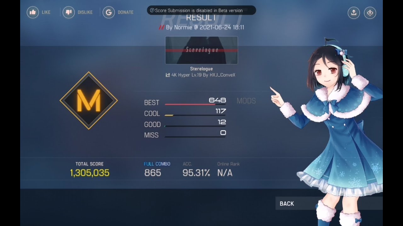Malody V Gameplay || Sterelogue || 4K Hyper Lv.19 (FULL COMBO + ACC = 95,31%)
