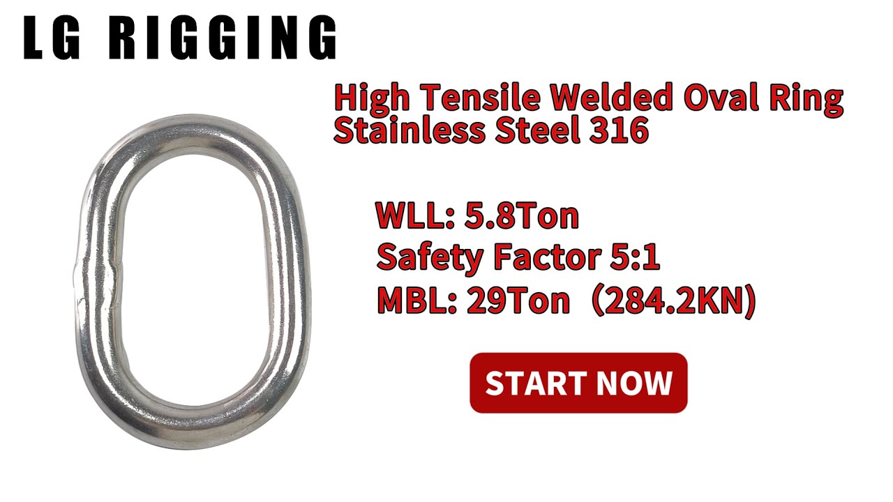 CLGR® Break Test 5.8T High Tensile Welded Oval Ring Stainless Steel 316