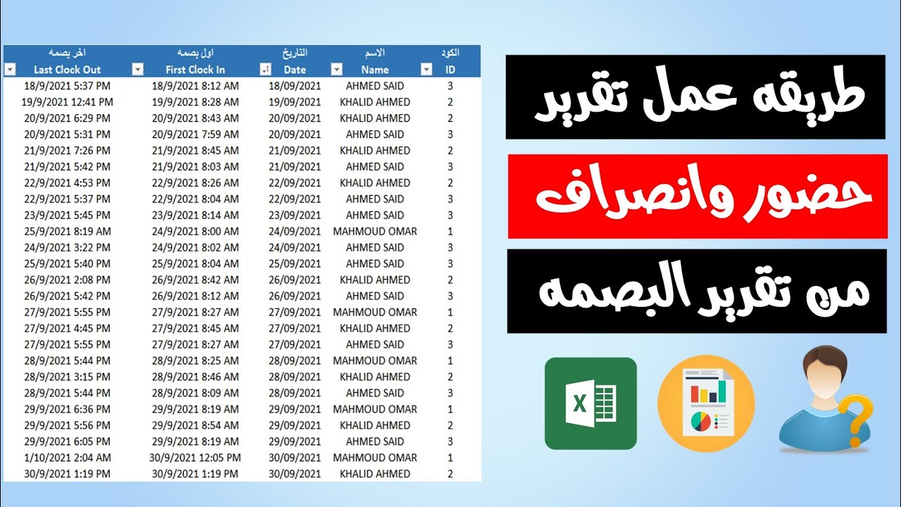 طريقه استخراج تقرير حضور وانصراف للموظف من تقرير البصمه #payroll  #excel