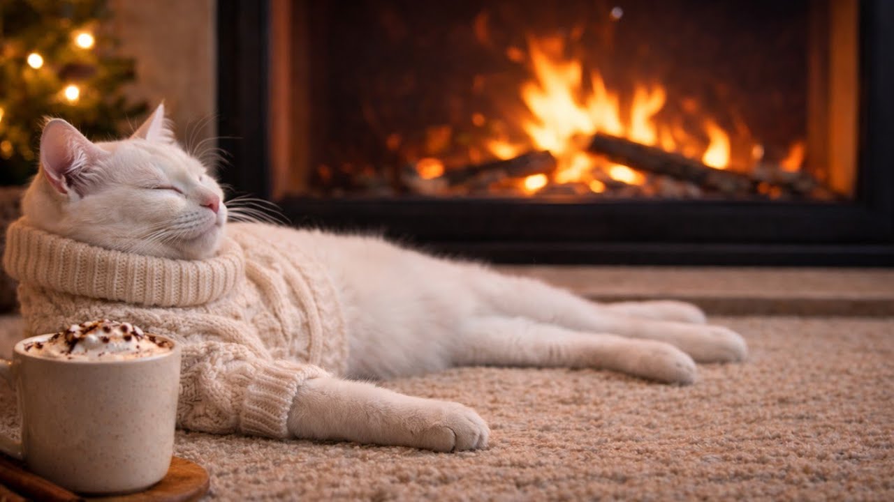  Cozy Rainy Cabin⭐️ Fireplace & Purring Ambience 🌧️ | Relaxing Live ☕️💤❄️Night Serenity Rain Sounds