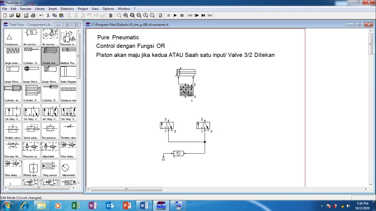 FESTO FluidSIM | Pure Pneumatic OR GATE using Shuttle Valve