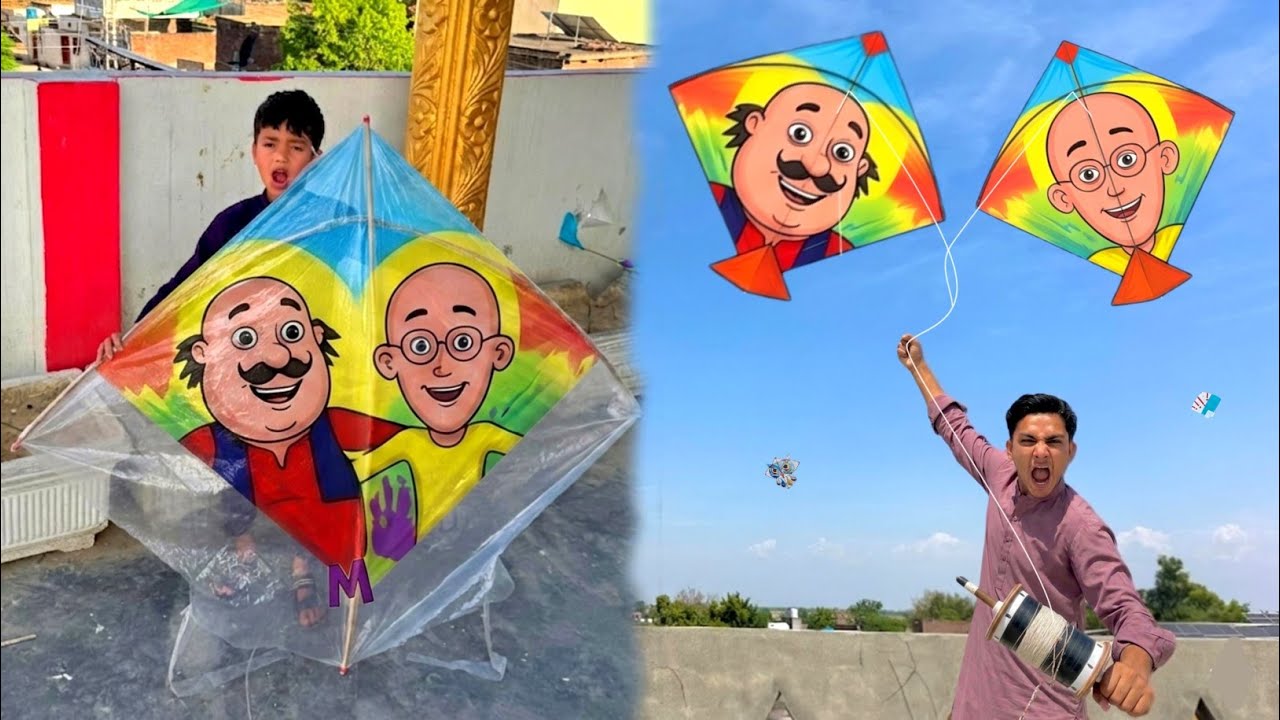 Moto Patlu Kite Flying Vs Big Plasticbag Caught Moto Kite 