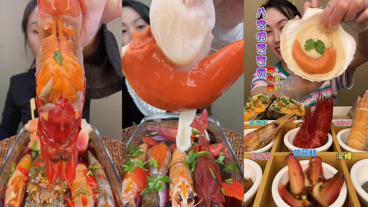 Yummy # : Eat Shrimp 🦐 Seafood Salmon fish spicy shrimp🦐egg shrimp#oysters #scallops #seafood #cook 