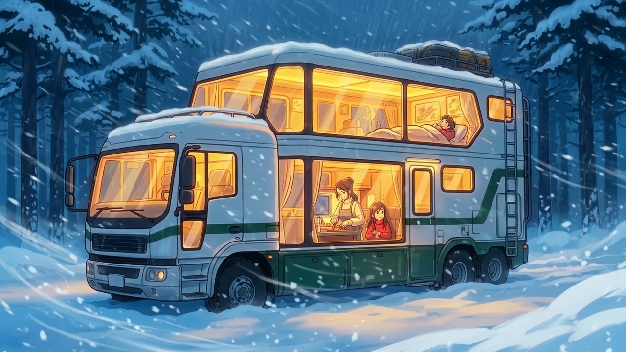 Sleeping in a Double Decker RV During Winter Storm | Cozy ASMR