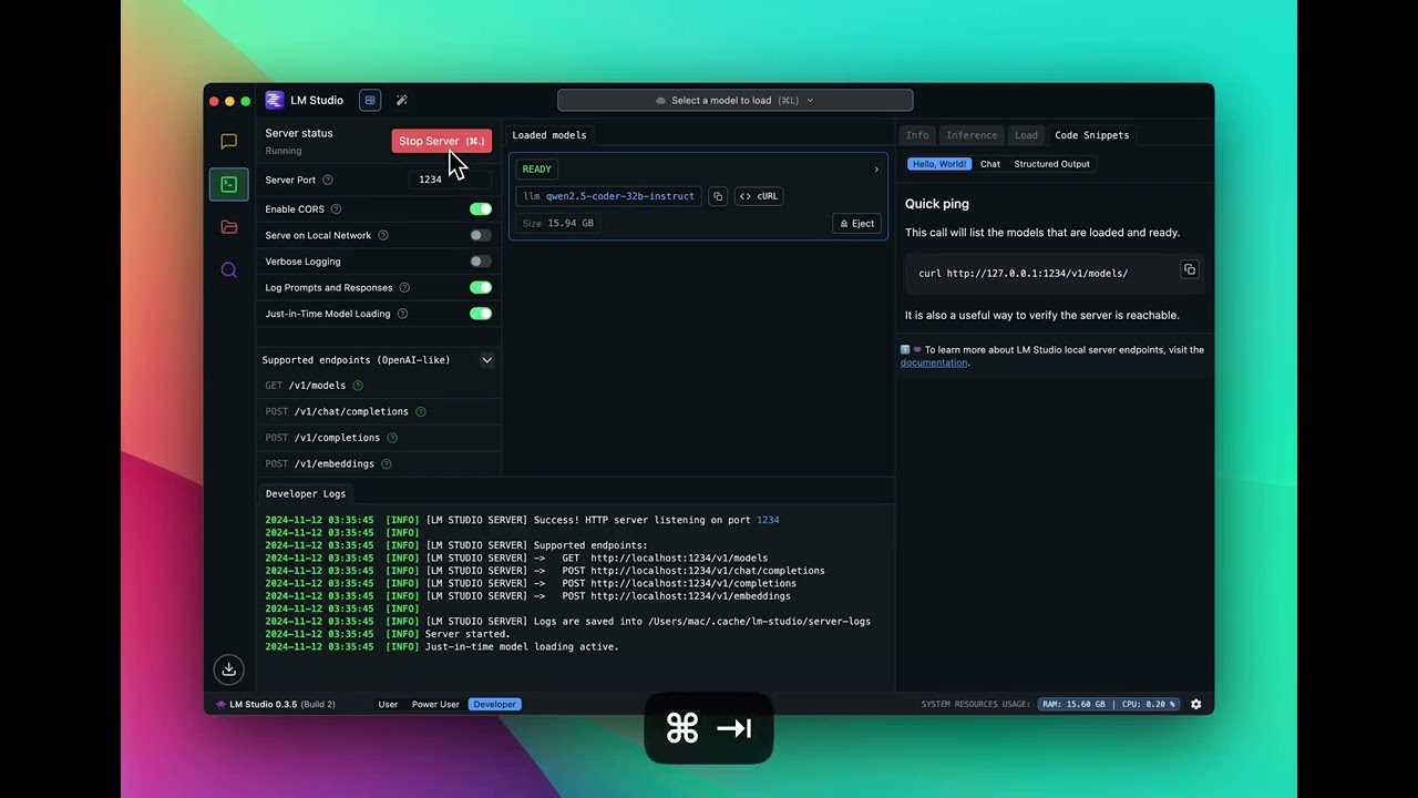 Qwen 2.5 Coder 32B running on MacBook Pro M4 Max