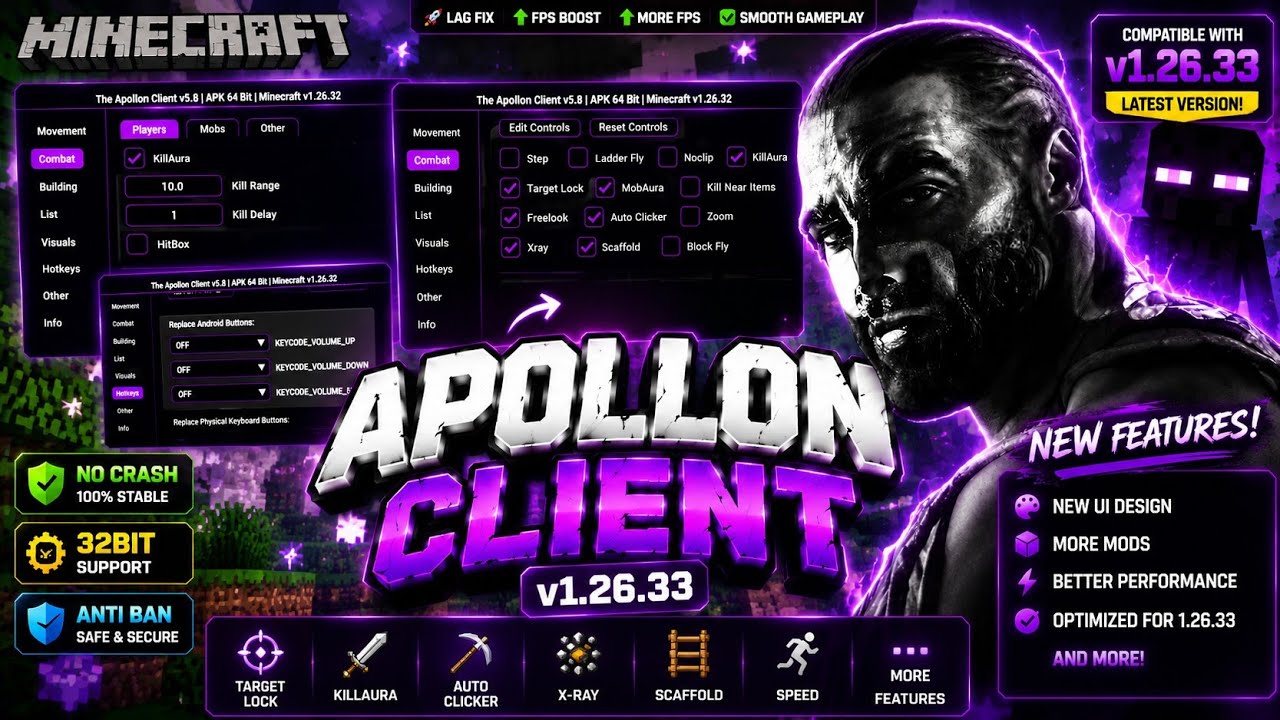 🔥 APOLLON CLIENT V5.8! 1.26.33+/1.26.32+ | Best MCPE Client for PvP & FPS
