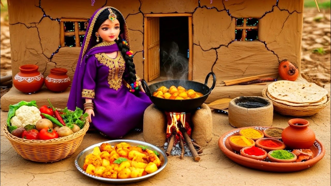 Miniature Doll Aloo Gobhi | Tiny Village Cooking ASMR
