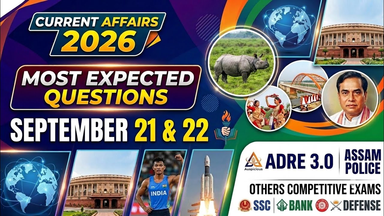 Current Affairs Questions For 21 & 22 September For ADRE 3.0/Assam Police/Other Competitive Exams 
