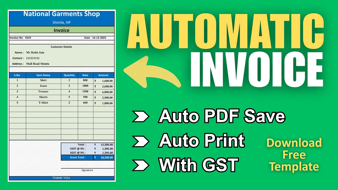 🔥Fully Automatic Invoice In Excel | One Click PDF Save and Auto Invoice Number #getdigital #excel