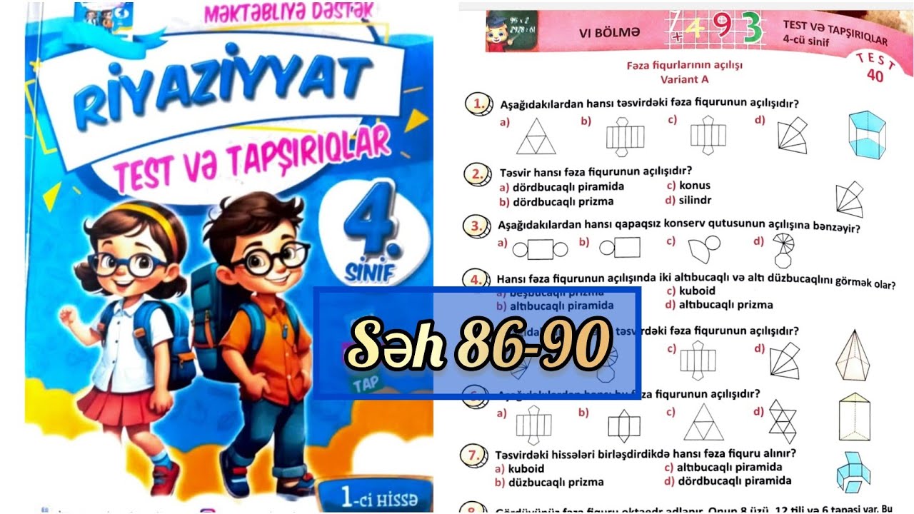4-cü sinif Riyaziyyat Körpü səh 86,87,88,89,90. Test 40,41. Sınaq 6