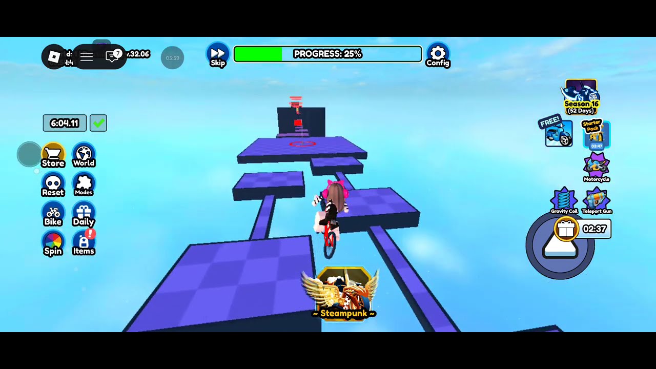 Jogando um obby de bicicleta