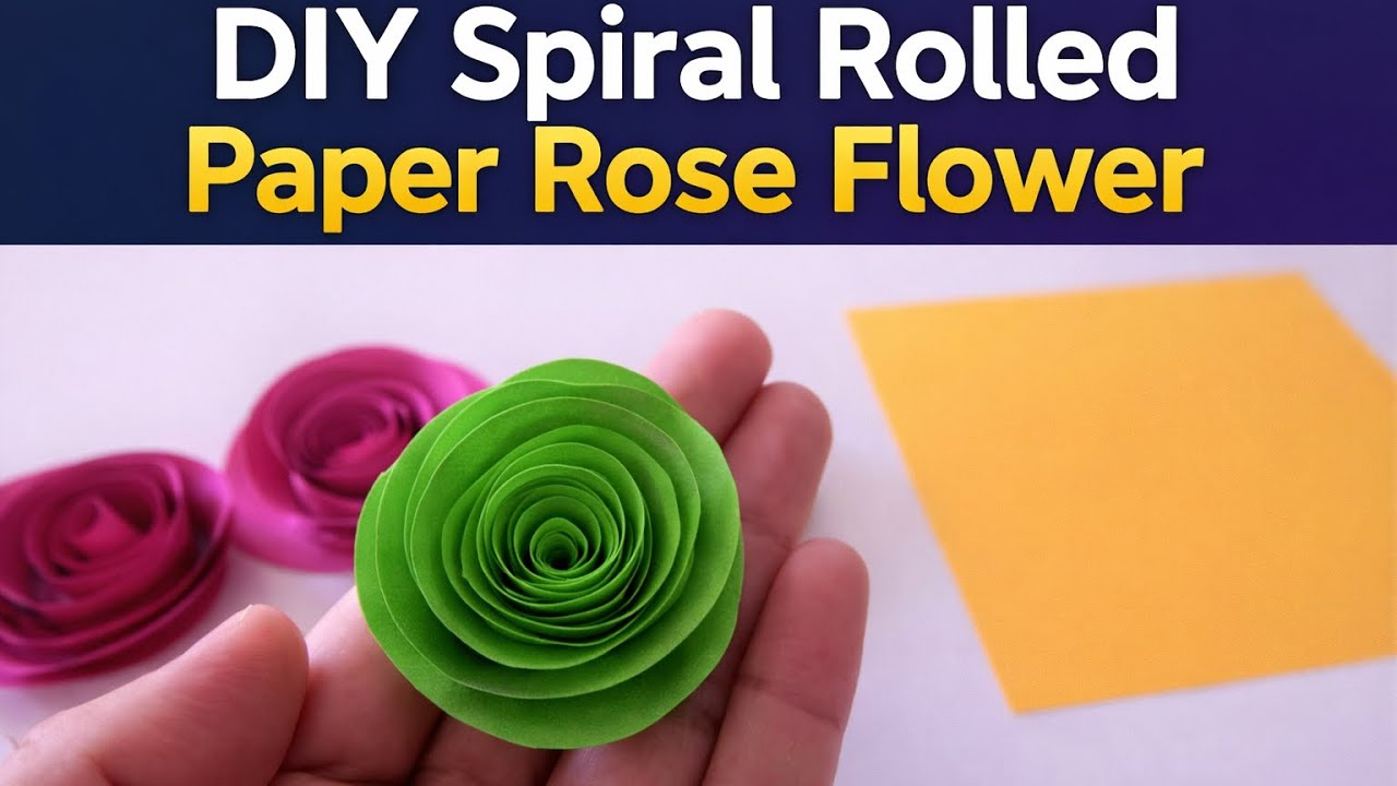 Green Spiral Rolled Paper Flower 🌿 | Easy DIY Paper Rose Tutorial | Paper Craft Idea #papercraft 
