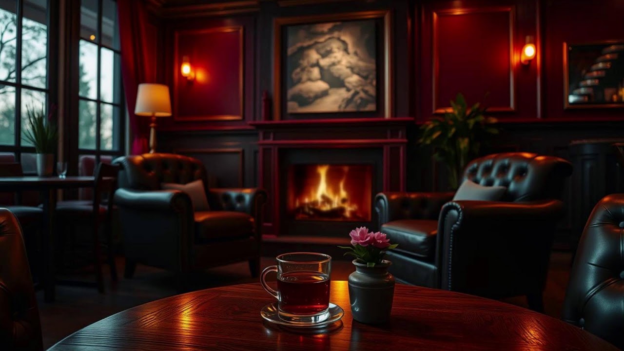 Crackling Fireplace & Smooth Jazz Instrumental 🍂 Warm Jazz Music at Cozy Fall Coffee Shop Ambience