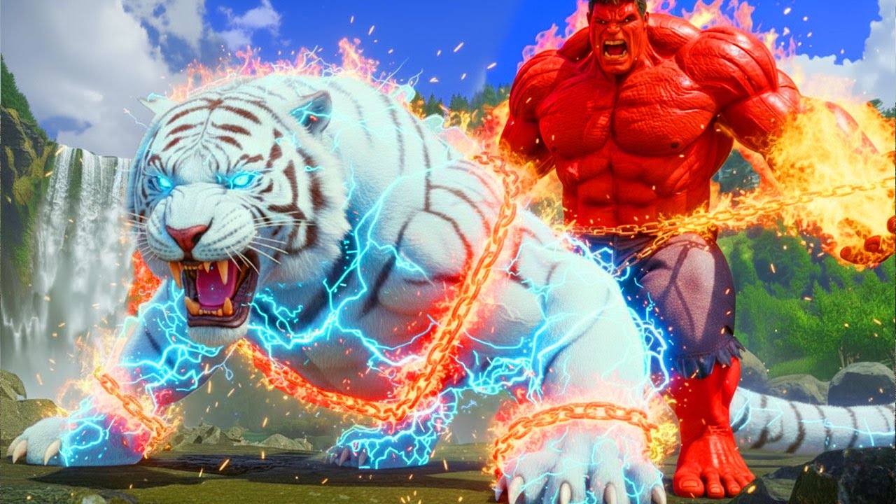 White Tiger vs Red Hulk | Epic Battle of Fire and Fury Unleashed! 🐅🔥