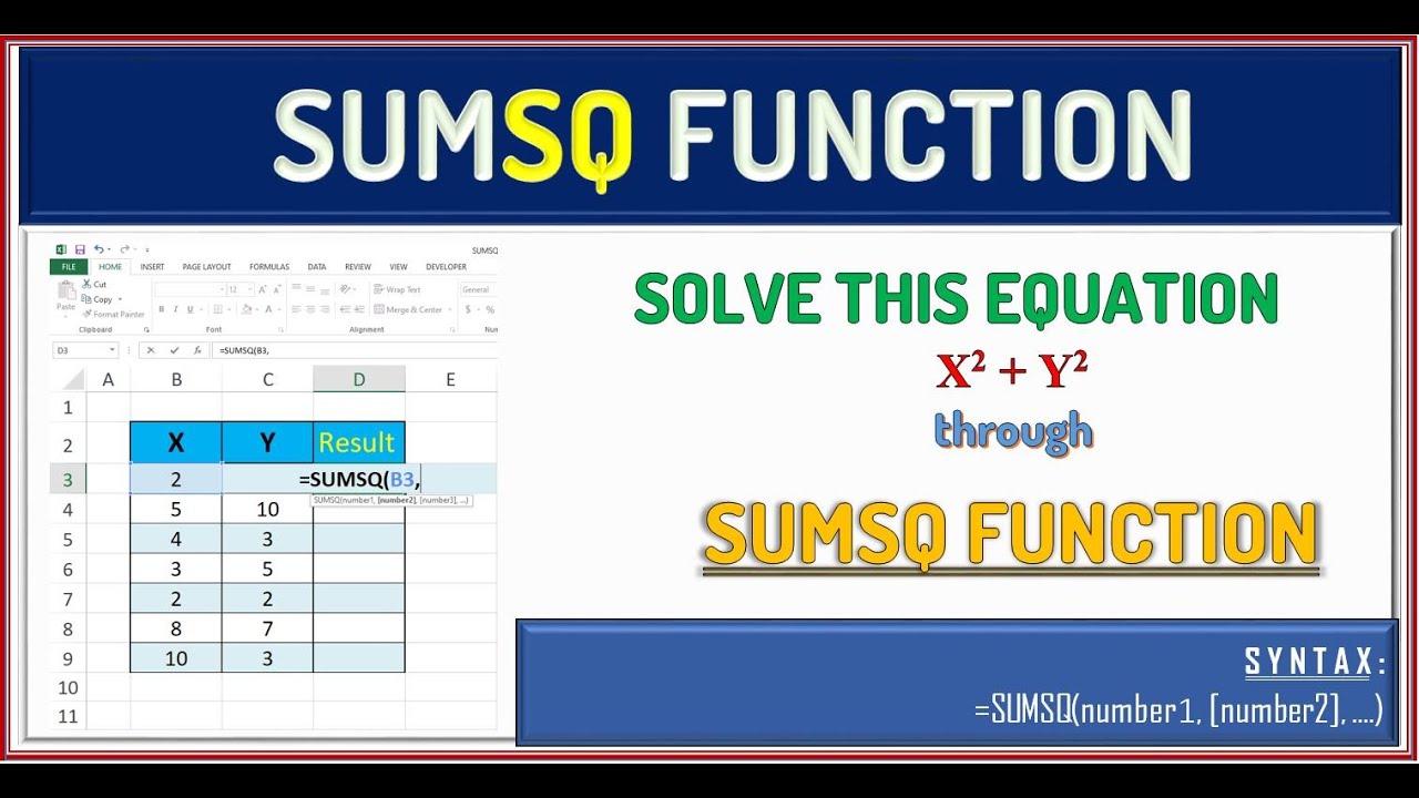 Excel SUMSQ || How to use Sumsq function in MS Excel | Sumsq Formula in Hindi  #excel tutorial