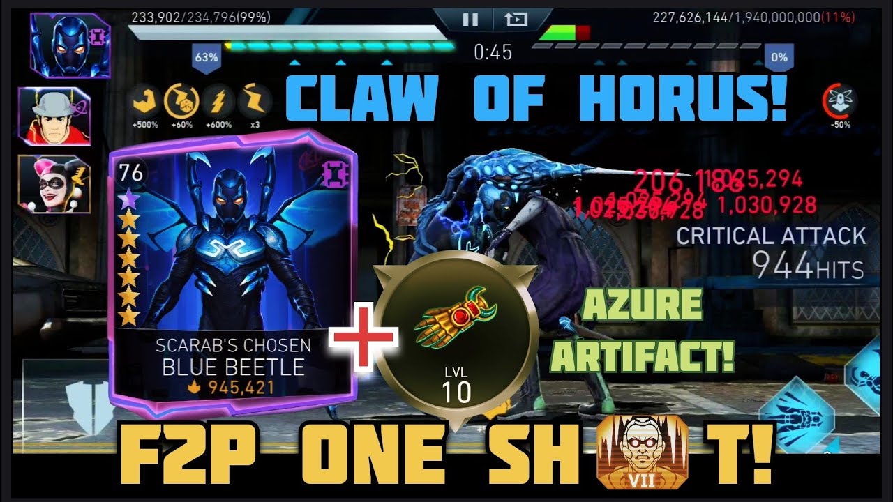 BLUE BEETLE + Claw Of Horus= EASY ONE SHOT!🔥 H7 ON ICE Solo Raid in Injustice 2 Mobile Gameplay