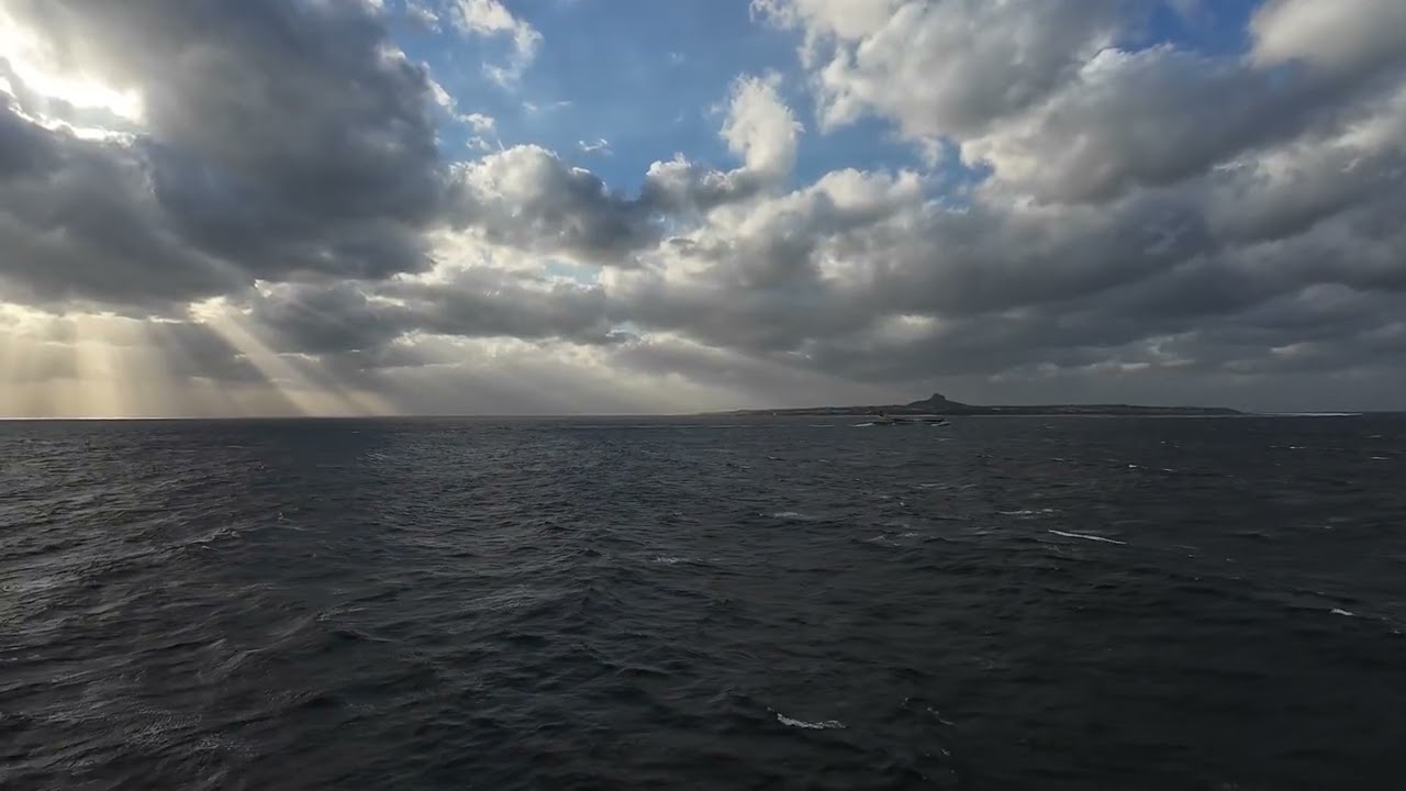 Sun-shafts sea-view from Naha ship, Japan