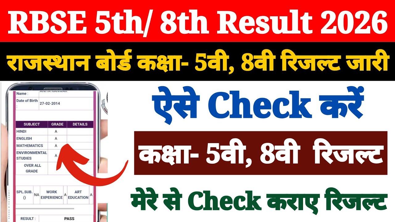RBSE 5th 8th Class Ka Result Kaise Dekhen 2026 ? How to Check Rajasthan Board Class 5, 8 Result 2026