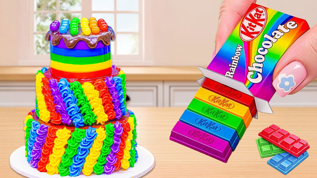 Amazing Mini Rainbow Chocolate Buttercream KitKat Cake Decorating 🌈 Tiny Rainbow Cake By DIY Cakes