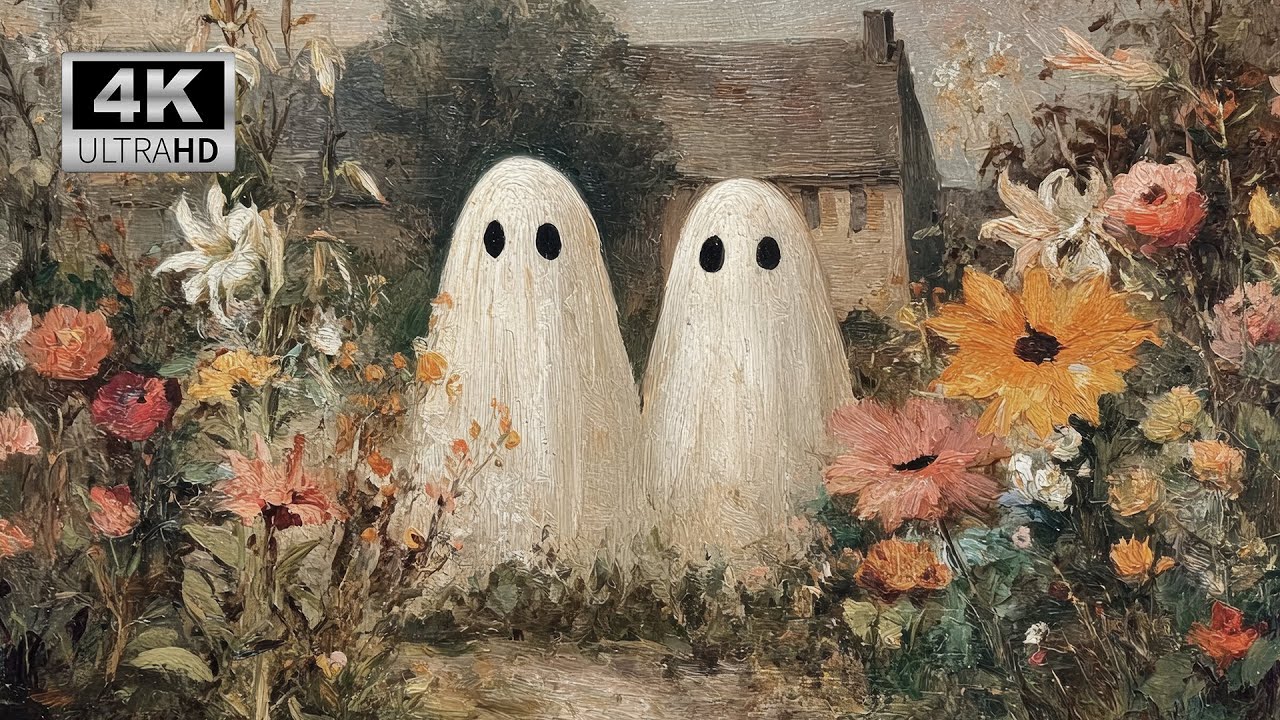 Floral Ghosts -  Vintage Halloween TV Art (4K, NO SOUND) #tvart #vintagehalloween