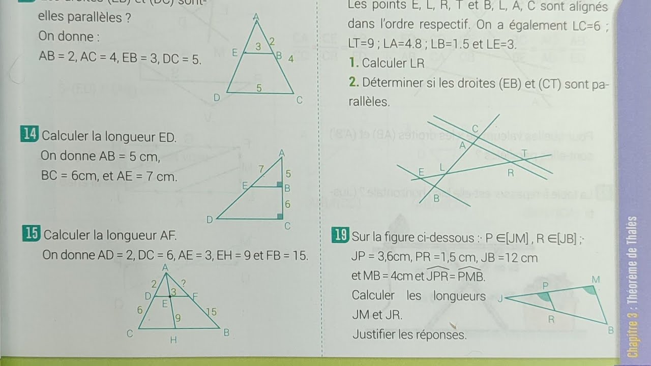 Compétence Maths 3AC La page 45 Exercice Théorème de Thalès Ex 14 15 3ème Année Collège Mathématique