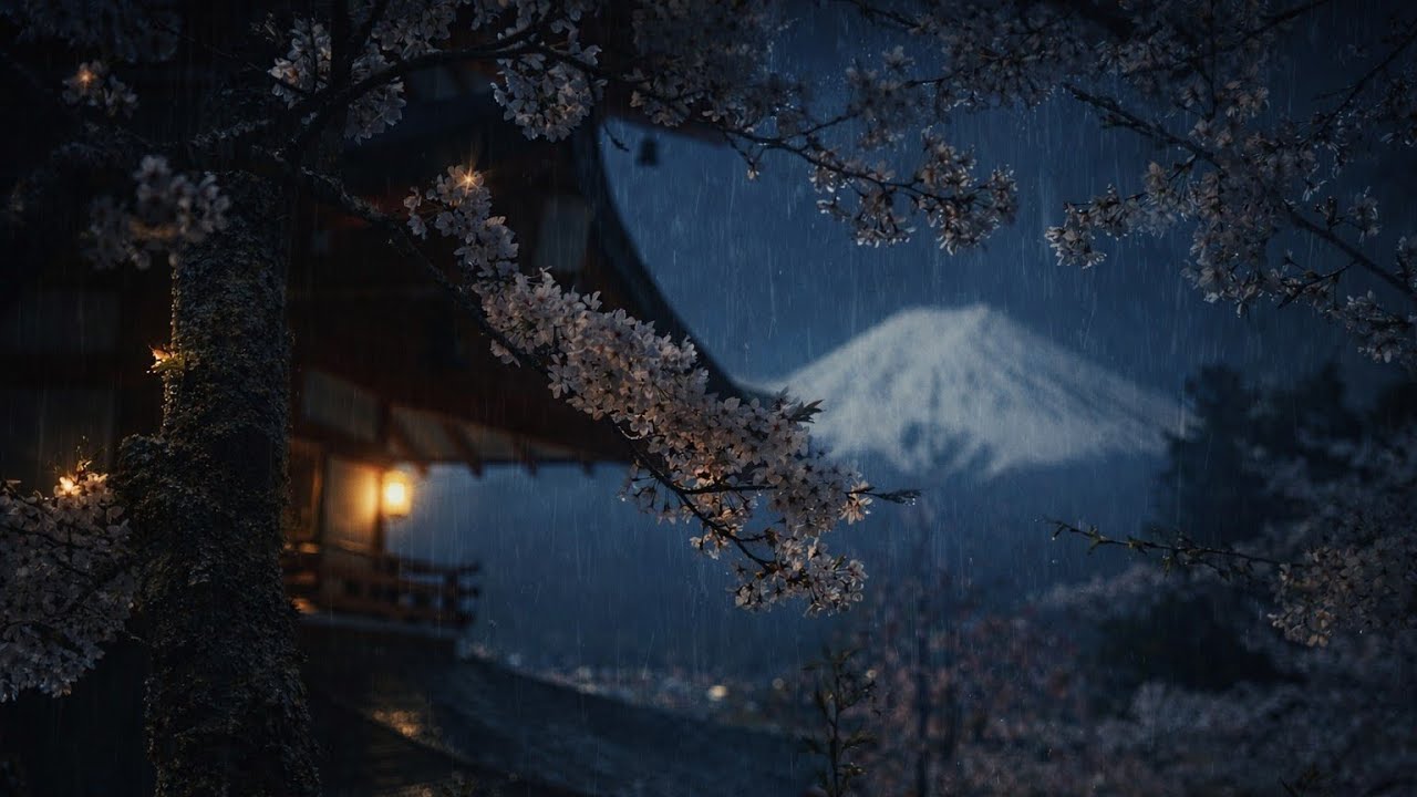 Rain Sounds at a Japanese Temple | Cherry Blossoms & Mount Fuji | Sleep 1 Hours
