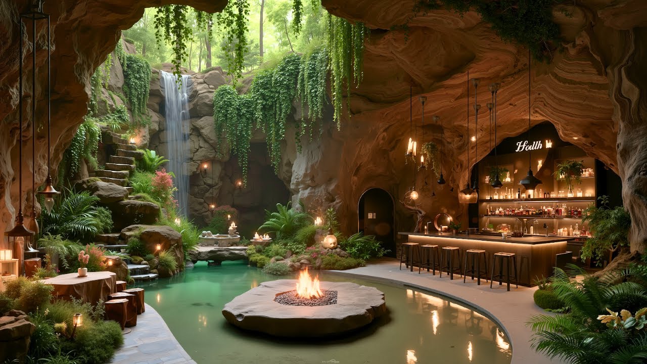 Peaceful Jazz in Tropical Forest | Gentle Jazz Music with Waterfall Ambience for Stress Relief