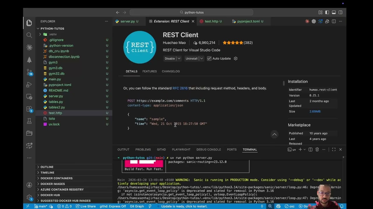 [#10]  KIFACH TLANCER SERVER PYTHON b SANIC W DIR AWEL REQUEST HELLO WORLD l API DIALEK