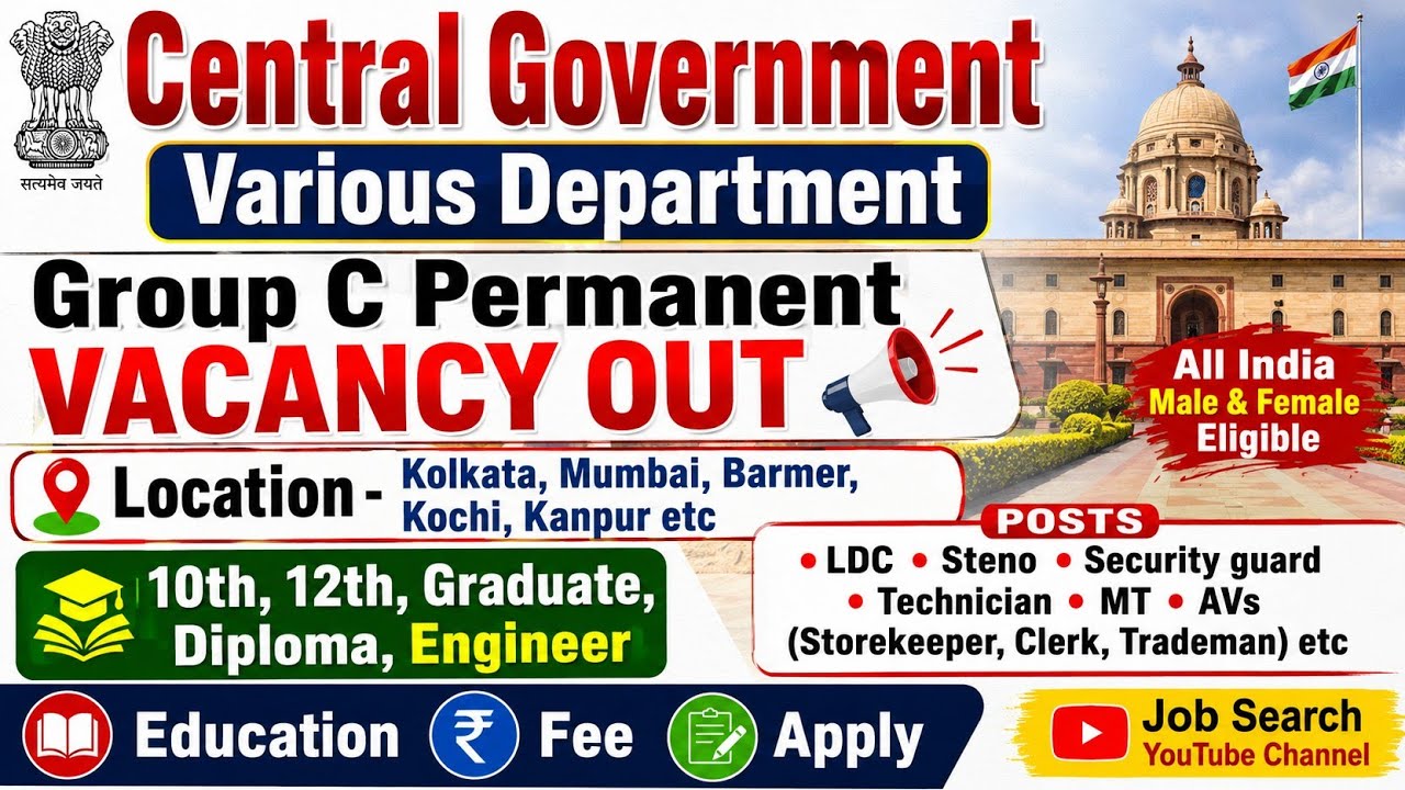 Central Government Institute Group C Permanent vacancy out |10th Pass|12th Pass|LDC|Guard|Govt jobs