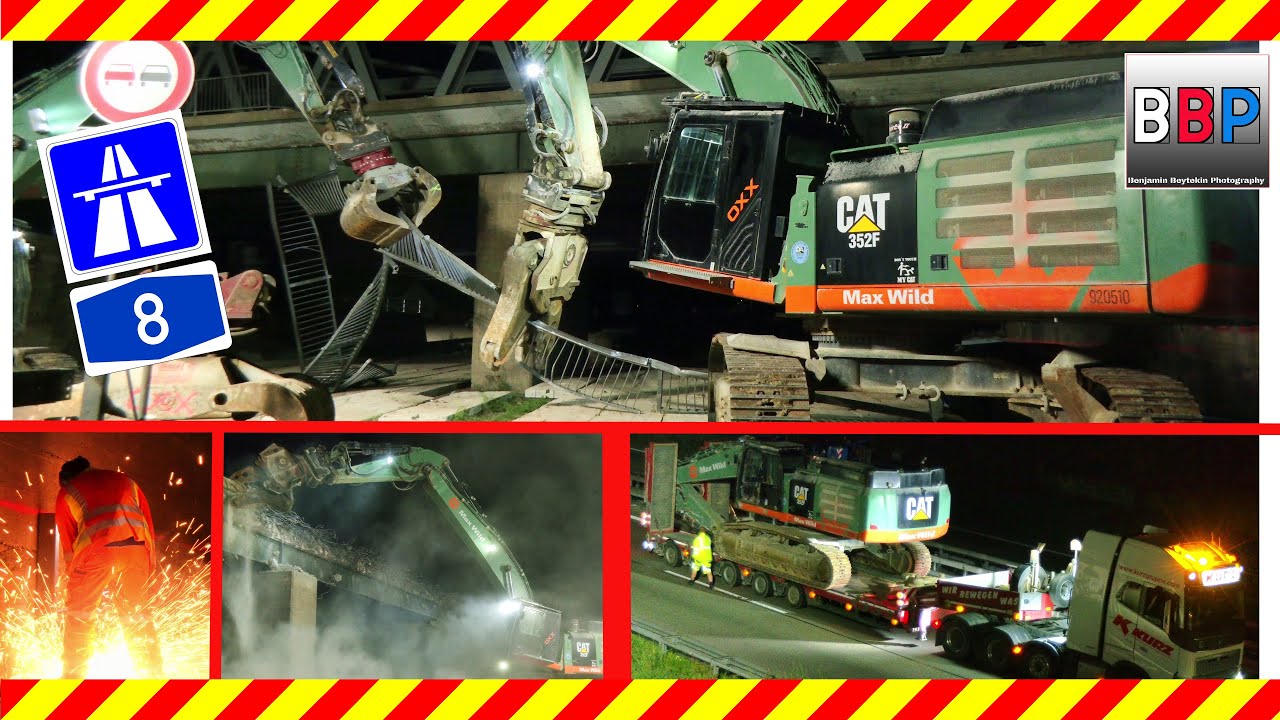 ⚠️Brückenabbruch A8⚠️, CAT 352F & 340, Niefern-Öschelbronn, 04.09.2021.