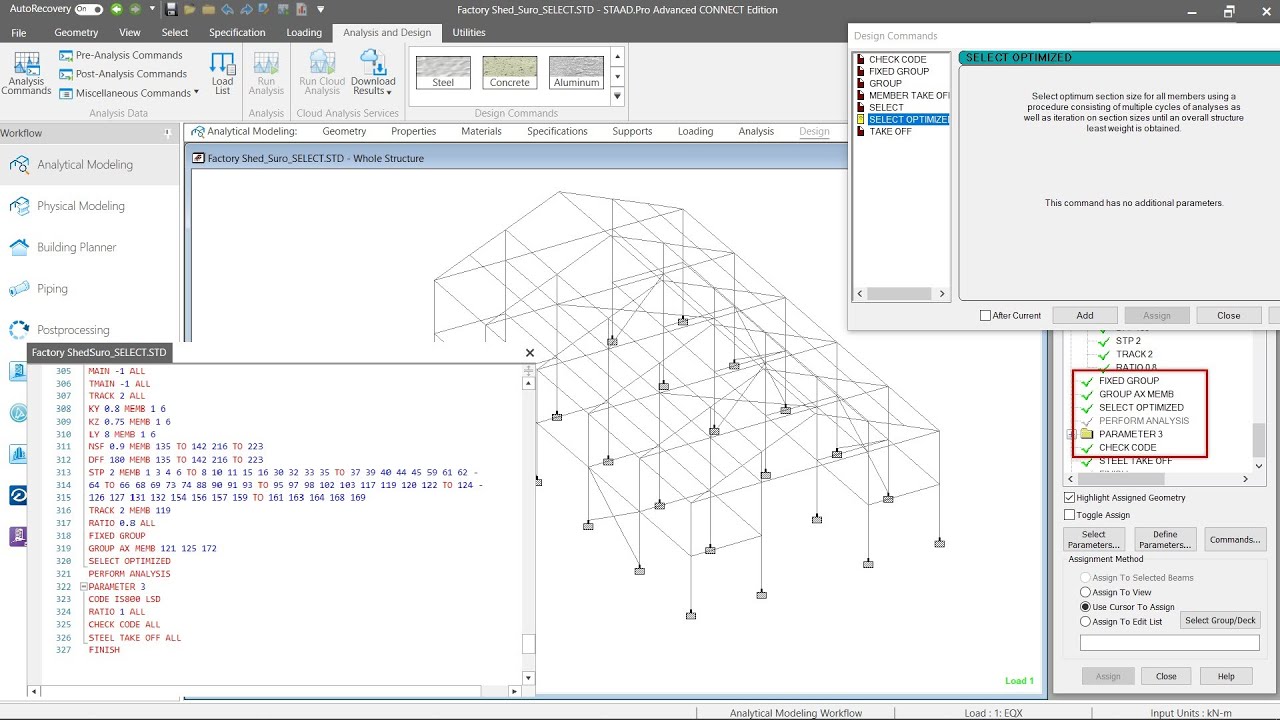 Steel Structure Optimization with STAAD: Part 5 - SELECT OPTIMIZED & FIXED GROUP || Variable RATIO
