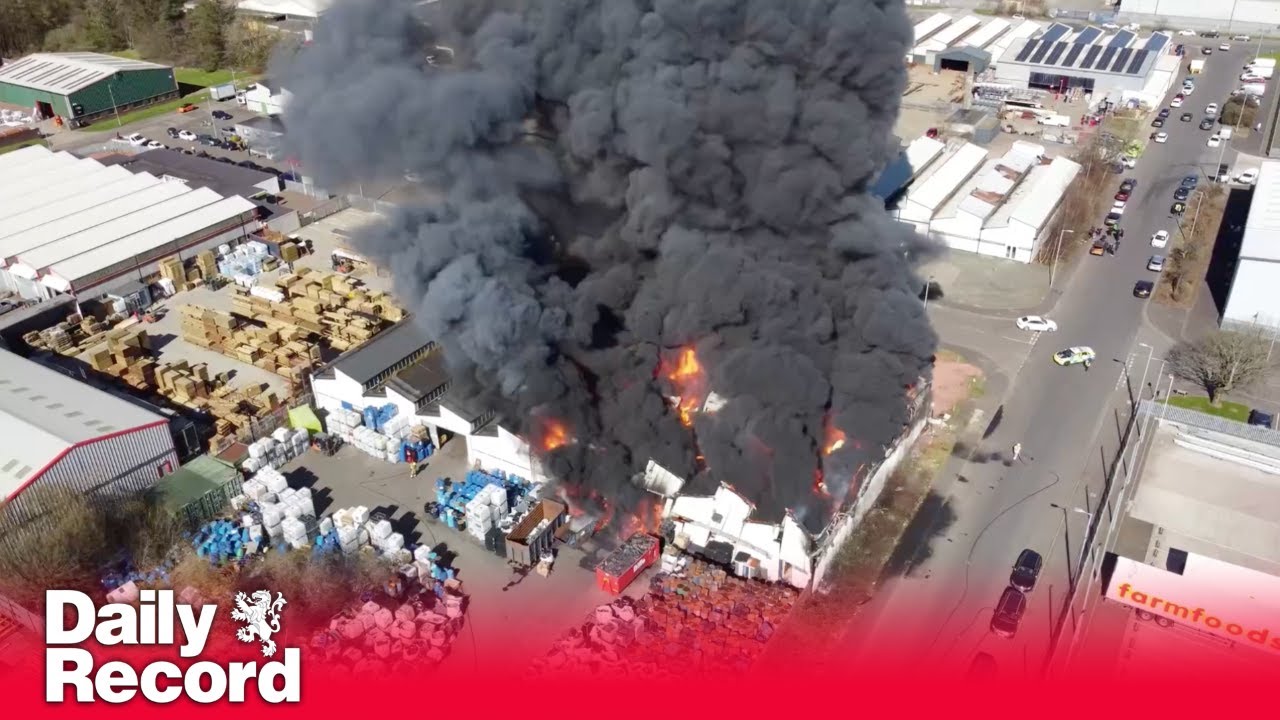 Dramatic drone footage of fire at Blairlinn Industrial Estate in Cumbernauld
