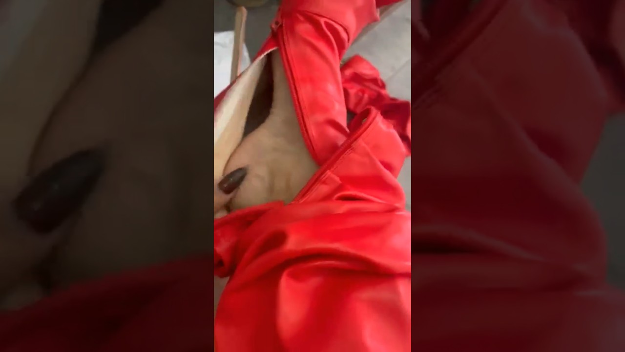 Try on my new red high heels boots