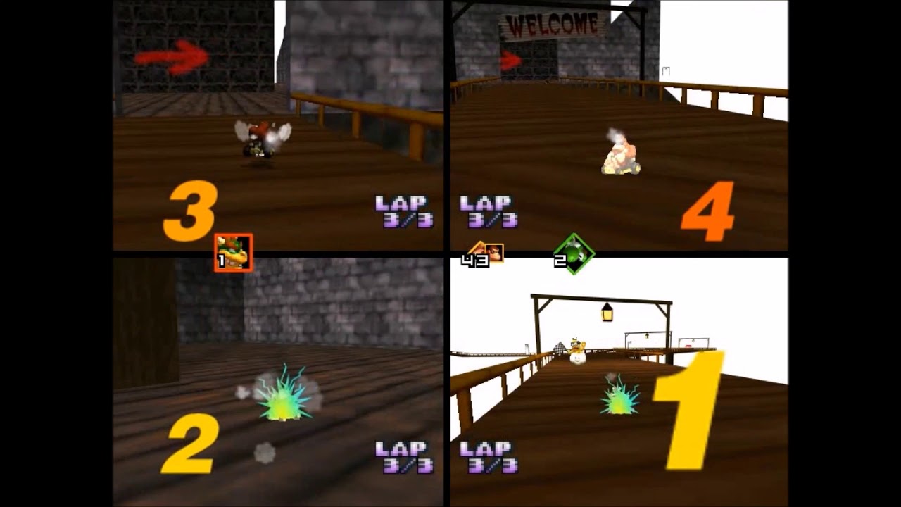 Mario Kart 64 small 4 cpu HIGH Speed CRAZY RACES!!