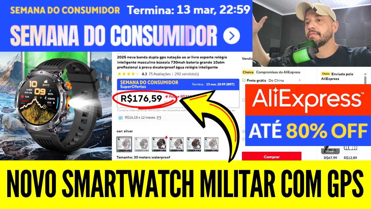 NOVO SMARTWATCH MILITAR COM GPS, TELA GIGANTESTA E 3 ATM! VALE A PENA? OU TEM OPÇÕES MELHORES?