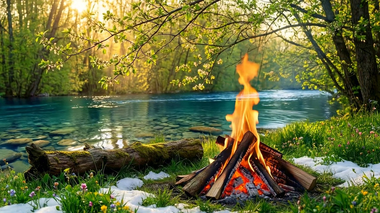 🌿 The First Warm Campfire of Spring 🔥 Forest River Ambience after Winter