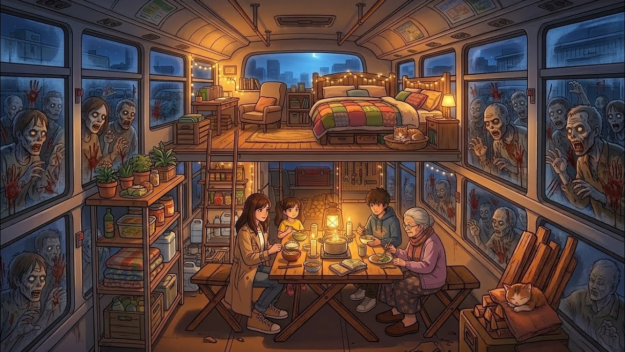 Surviving Inside a Double-Decker Bus During the Zombie Apocalypse | Cozy Ghibli Survival Story