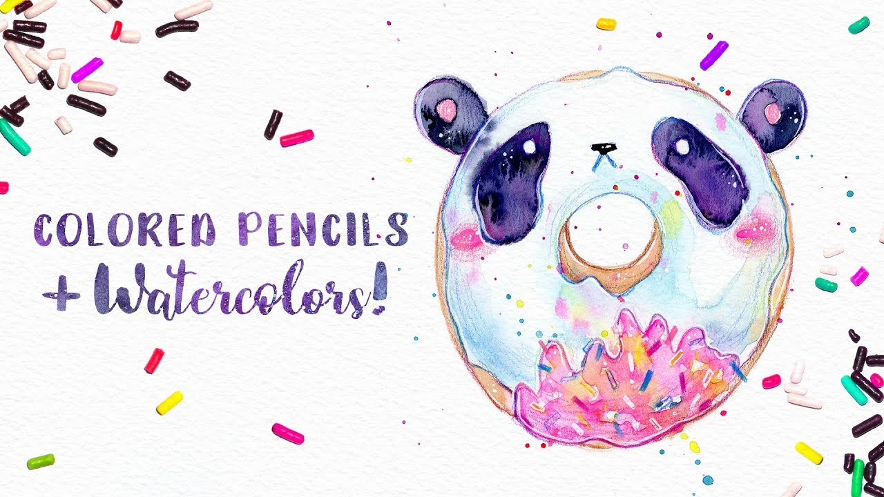 How to Use Colored Pencils With Watercolor | Cute Panda Doughnut | Easy Mini Mixed Media Tutorial