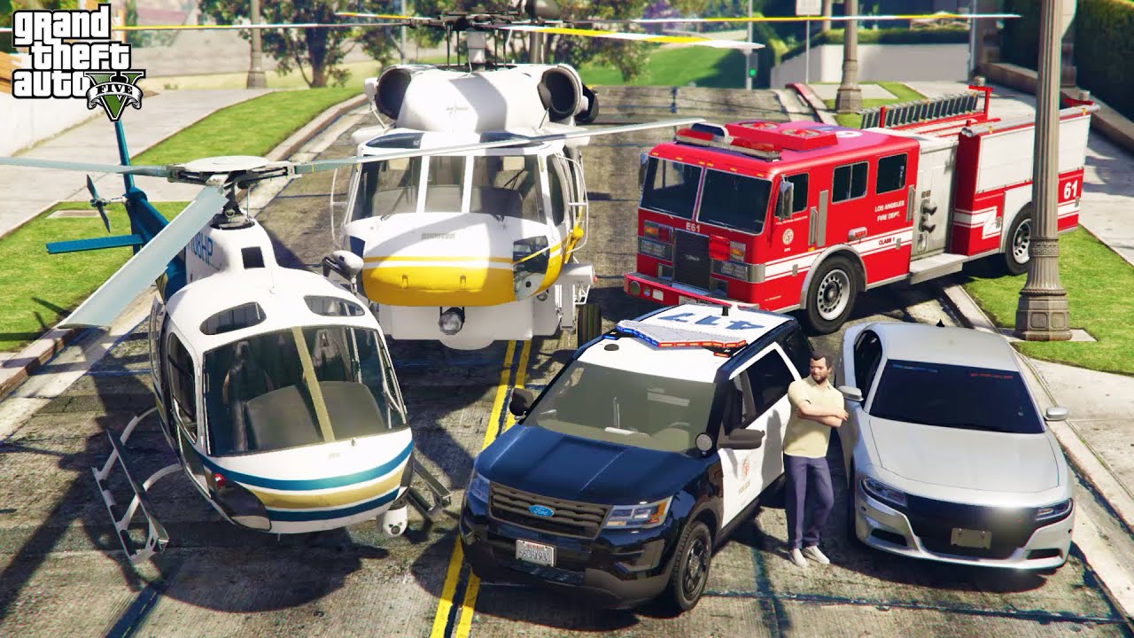 GTA 5 - Stealing Los Angeles Emergency Vehicles with Michael! | (Real Life Cars) #107